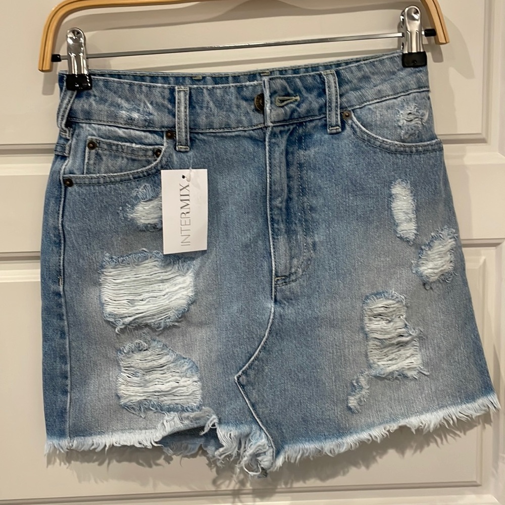 Denim Distressed Skirt